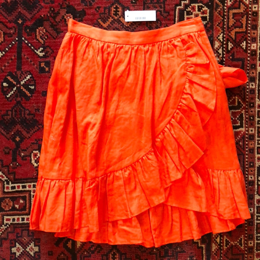 J. Crew. NWT linen orange wrap skirt. Size 0.